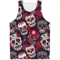 White Red Sugar Skull Pattern Print Men's Tank Top