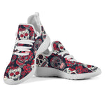 White Red Sugar Skull Pattern Print Mesh Knit Shoes GearFrost