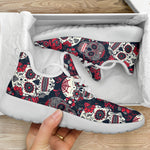 White Red Sugar Skull Pattern Print Mesh Knit Shoes GearFrost