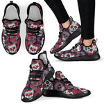 White Red Sugar Skull Pattern Print Mesh Knit Shoes GearFrost
