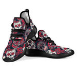 White Red Sugar Skull Pattern Print Mesh Knit Shoes GearFrost