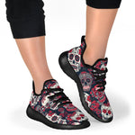White Red Sugar Skull Pattern Print Mesh Knit Shoes GearFrost