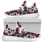 White Red Sugar Skull Pattern Print Mesh Knit Shoes GearFrost