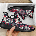 White Red Sugar Skull Pattern Print Mesh Knit Shoes GearFrost