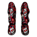 White Red Sugar Skull Pattern Print Muay Thai Shin Guards