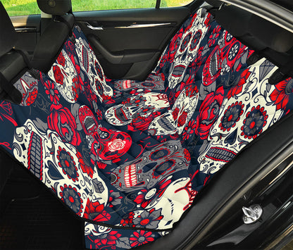 White Red Sugar Skull Pattern Print Pet Car Back Seat Cover