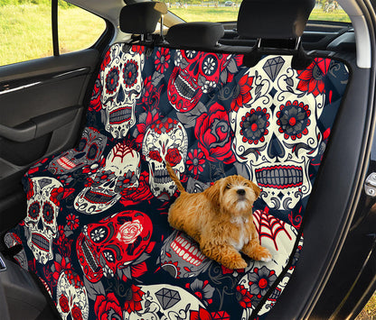 White Red Sugar Skull Pattern Print Pet Car Back Seat Cover