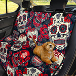 White Red Sugar Skull Pattern Print Pet Car Back Seat Cover