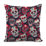 White Red Sugar Skull Pattern Print Pillow Cover