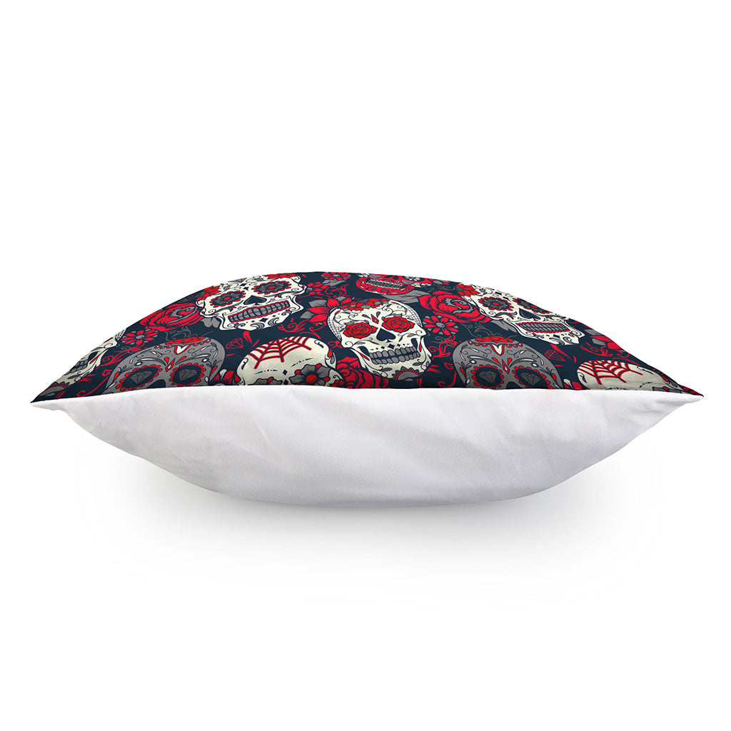 White Red Sugar Skull Pattern Print Pillow Cover