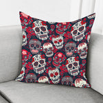White Red Sugar Skull Pattern Print Pillow Cover