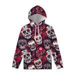 White Red Sugar Skull Pattern Print Pullover Hoodie