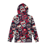 White Red Sugar Skull Pattern Print Pullover Hoodie