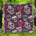 White Red Sugar Skull Pattern Print Quilt