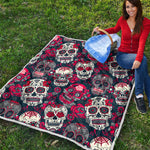 White Red Sugar Skull Pattern Print Quilt