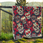 White Red Sugar Skull Pattern Print Quilt