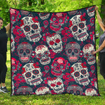 White Red Sugar Skull Pattern Print Quilt