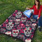 White Red Sugar Skull Pattern Print Quilt