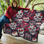 White Red Sugar Skull Pattern Print Quilt