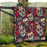 White Red Sugar Skull Pattern Print Quilt