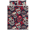 White Red Sugar Skull Pattern Print Quilt Bed Set
