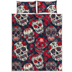 White Red Sugar Skull Pattern Print Quilt Bed Set