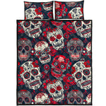 White Red Sugar Skull Pattern Print Quilt Bed Set