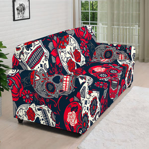 White Red Sugar Skull Pattern Print Sofa Cover