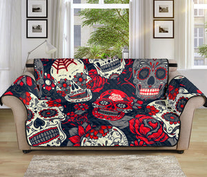 White Red Sugar Skull Pattern Print Sofa Protector