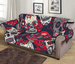 White Red Sugar Skull Pattern Print Sofa Protector