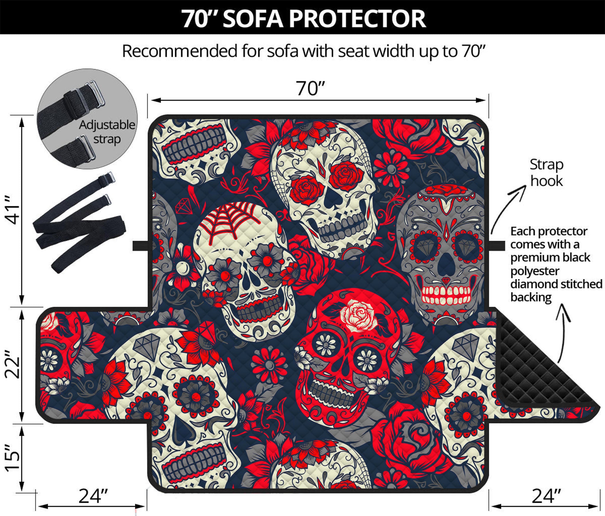 White Red Sugar Skull Pattern Print Sofa Protector