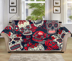 White Red Sugar Skull Pattern Print Sofa Protector