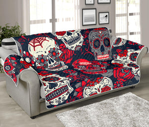 White Red Sugar Skull Pattern Print Sofa Protector