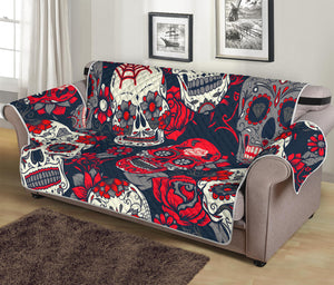 White Red Sugar Skull Pattern Print Sofa Protector