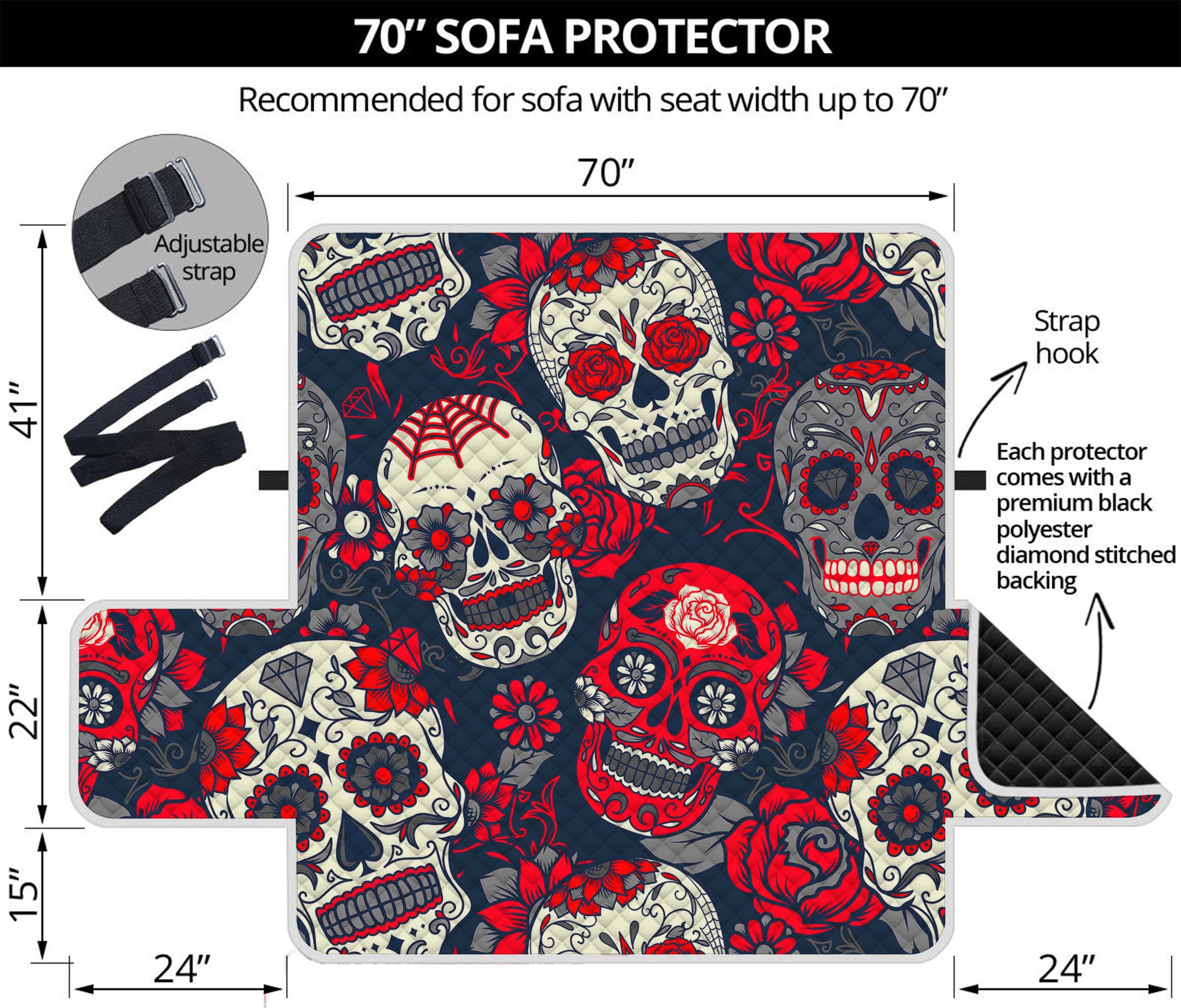 White Red Sugar Skull Pattern Print Sofa Protector