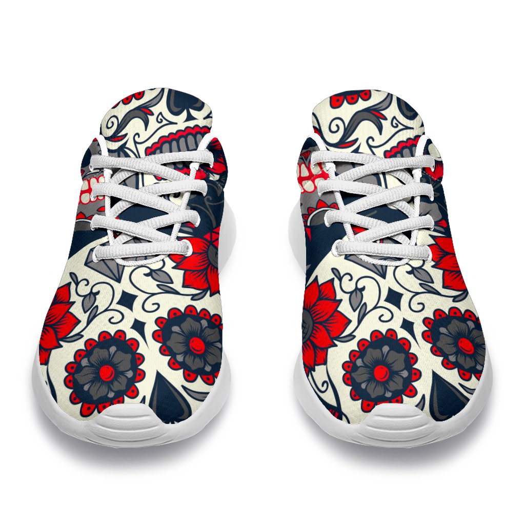 White Red Sugar Skull Pattern Print Sport Shoes GearFrost