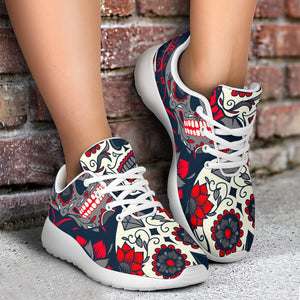 White Red Sugar Skull Pattern Print Sport Shoes GearFrost