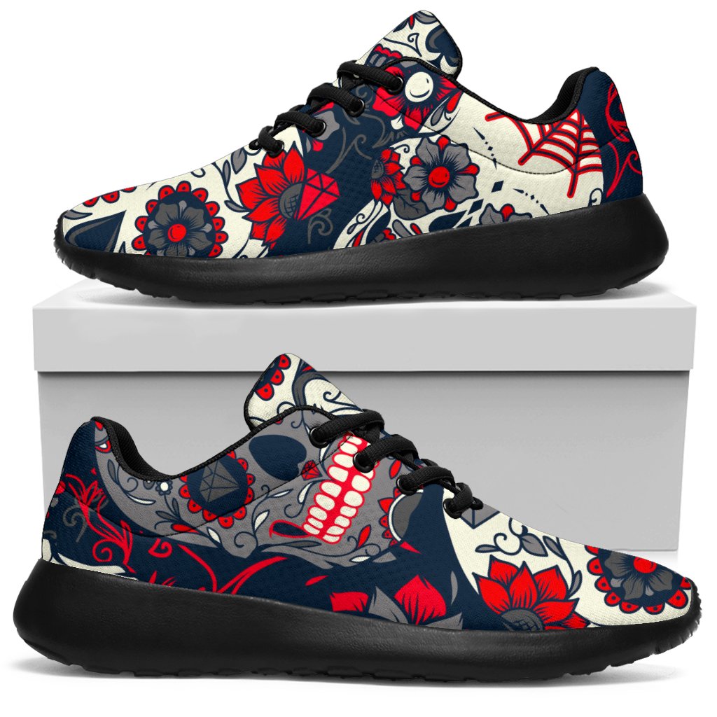 White Red Sugar Skull Pattern Print Sport Shoes GearFrost