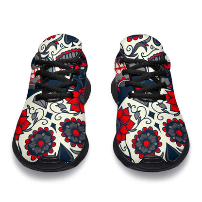 White Red Sugar Skull Pattern Print Sport Shoes GearFrost