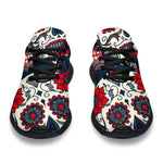 White Red Sugar Skull Pattern Print Sport Shoes GearFrost