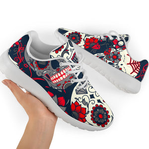 White Red Sugar Skull Pattern Print Sport Shoes GearFrost