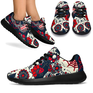 White Red Sugar Skull Pattern Print Sport Shoes GearFrost