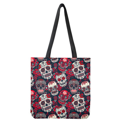 White Red Sugar Skull Pattern Print Tote Bag