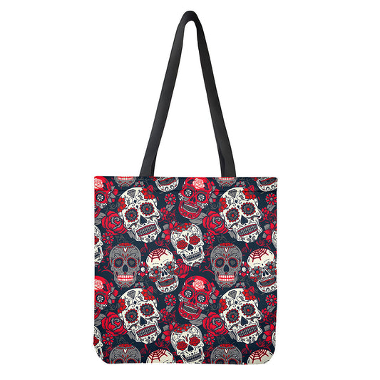 White Red Sugar Skull Pattern Print Tote Bag