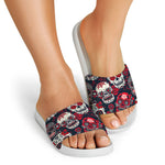 White Red Sugar Skull Pattern Print White Slide Sandals