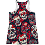 White Red Sugar Skull Pattern Print Women's Racerback Tank Top
