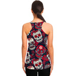 White Red Sugar Skull Pattern Print Women's Racerback Tank Top
