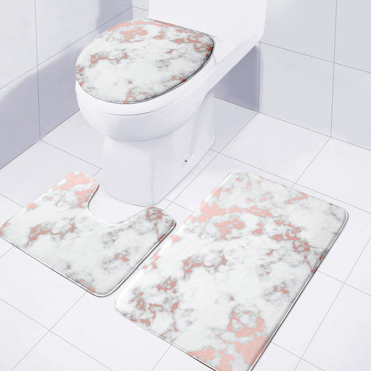 White Rose Gold Marble Print 3 Piece Bath Mat Set