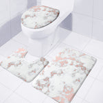 White Rose Gold Marble Print 3 Piece Bath Mat Set
