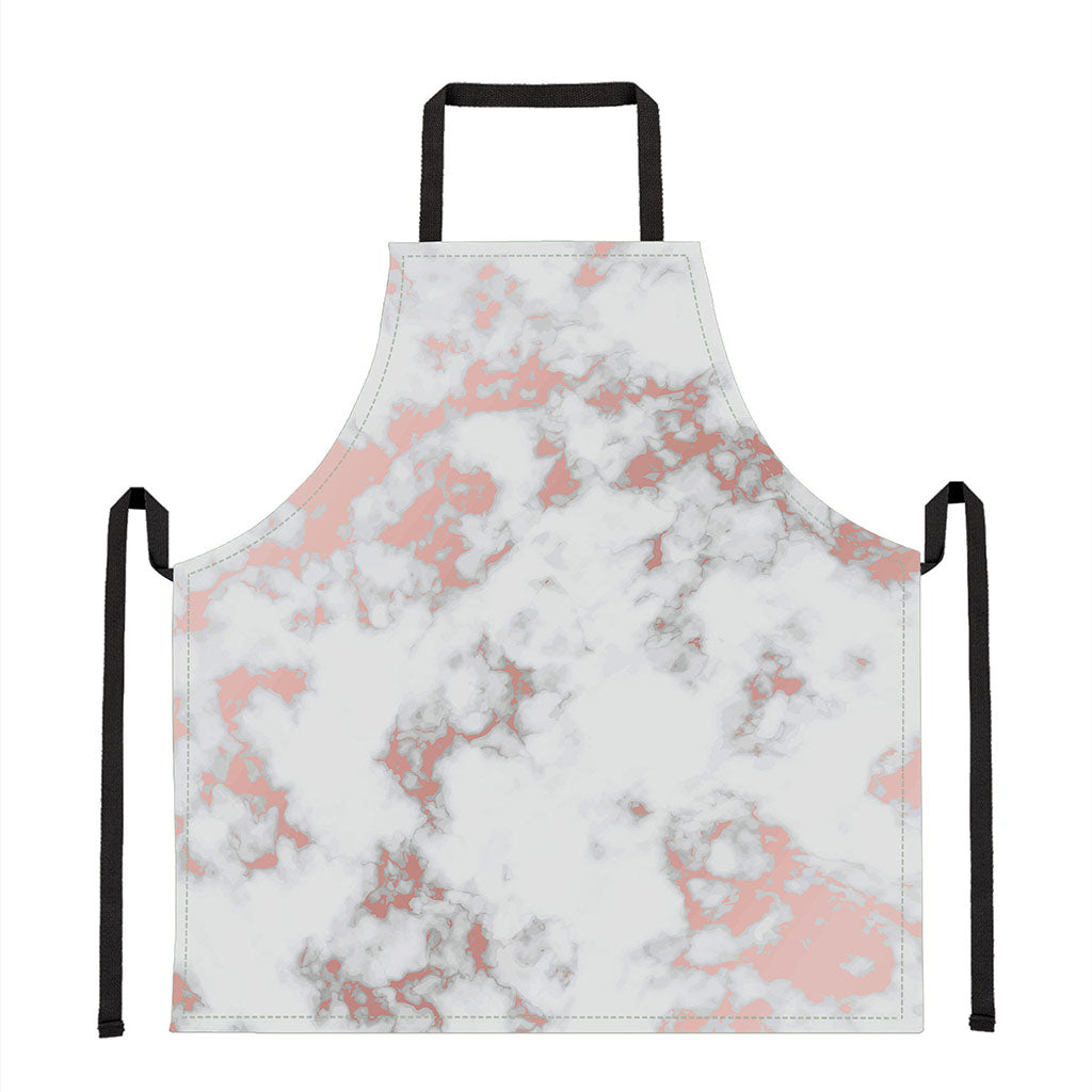 White Rose Gold Marble Print Apron